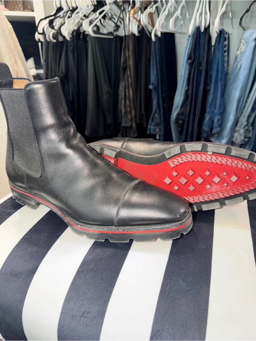 Christian Louboutin Black Leather Chukka Boots with Red Sole Accent - Picture 2 of 4